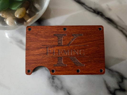 Monogrammed Minimalist Wallet – Personalized Wood & Metal RFID Blocking