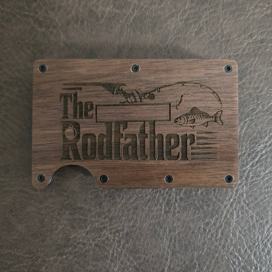 Fishing RFID Wallet – Engraved Wood Face, Personalized Design