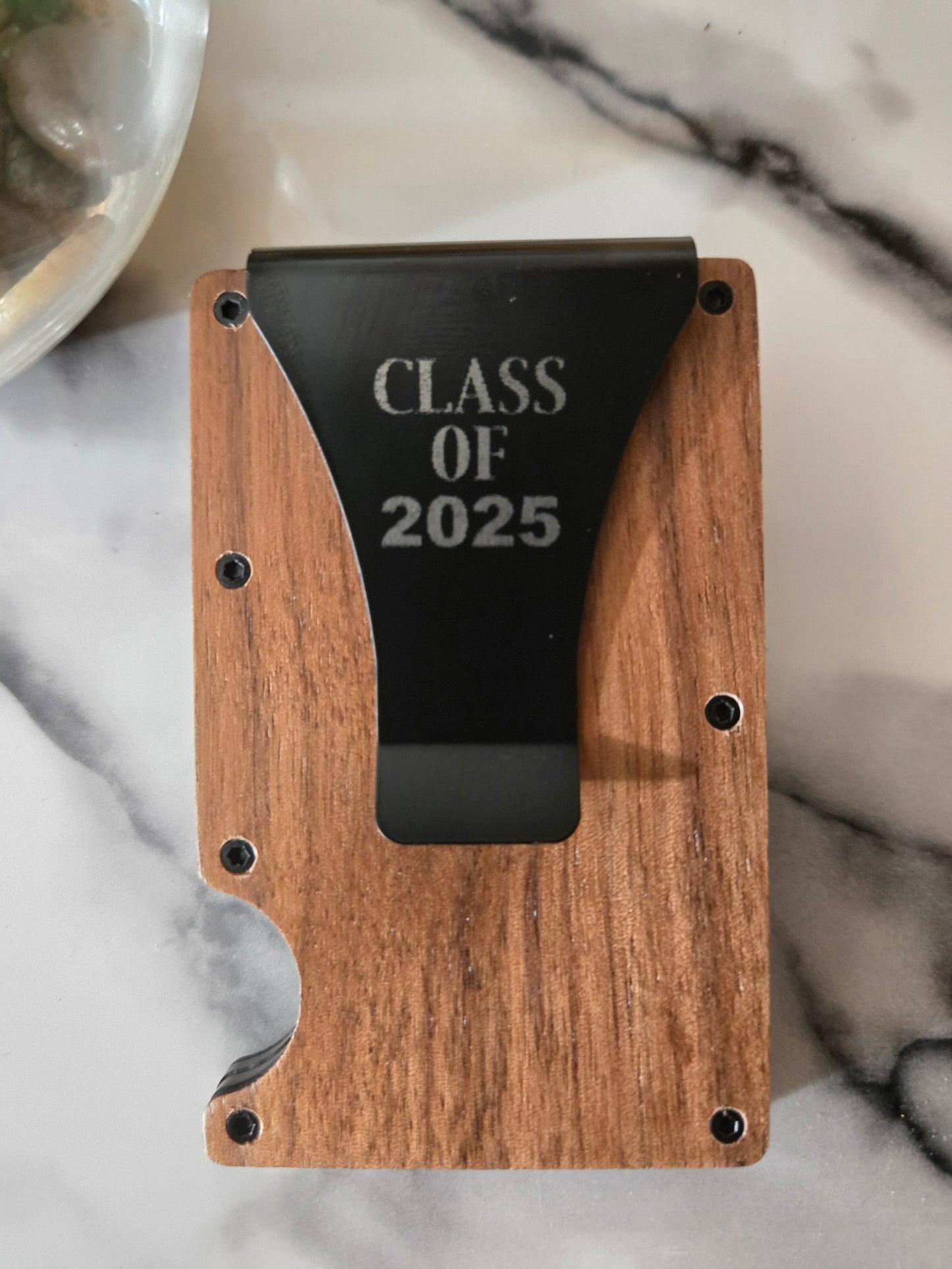 Fishing RFID Wallet – Engraved Wood Face, Personalized Design