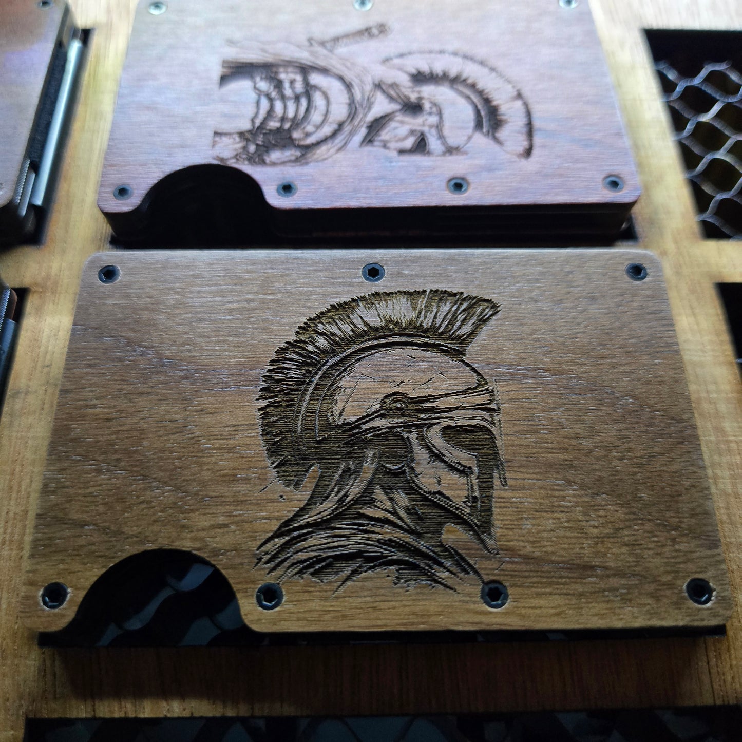 Spartan RFID Wallet – Engraved Wood Face, Minimalist Design