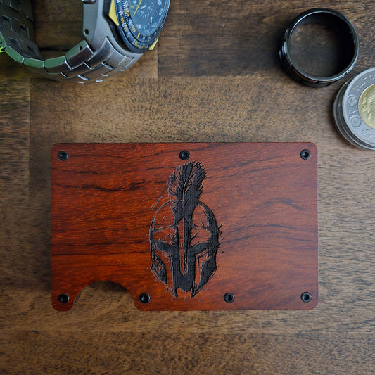 Spartan RFID Wallet – Engraved Wood Face, Minimalist Design