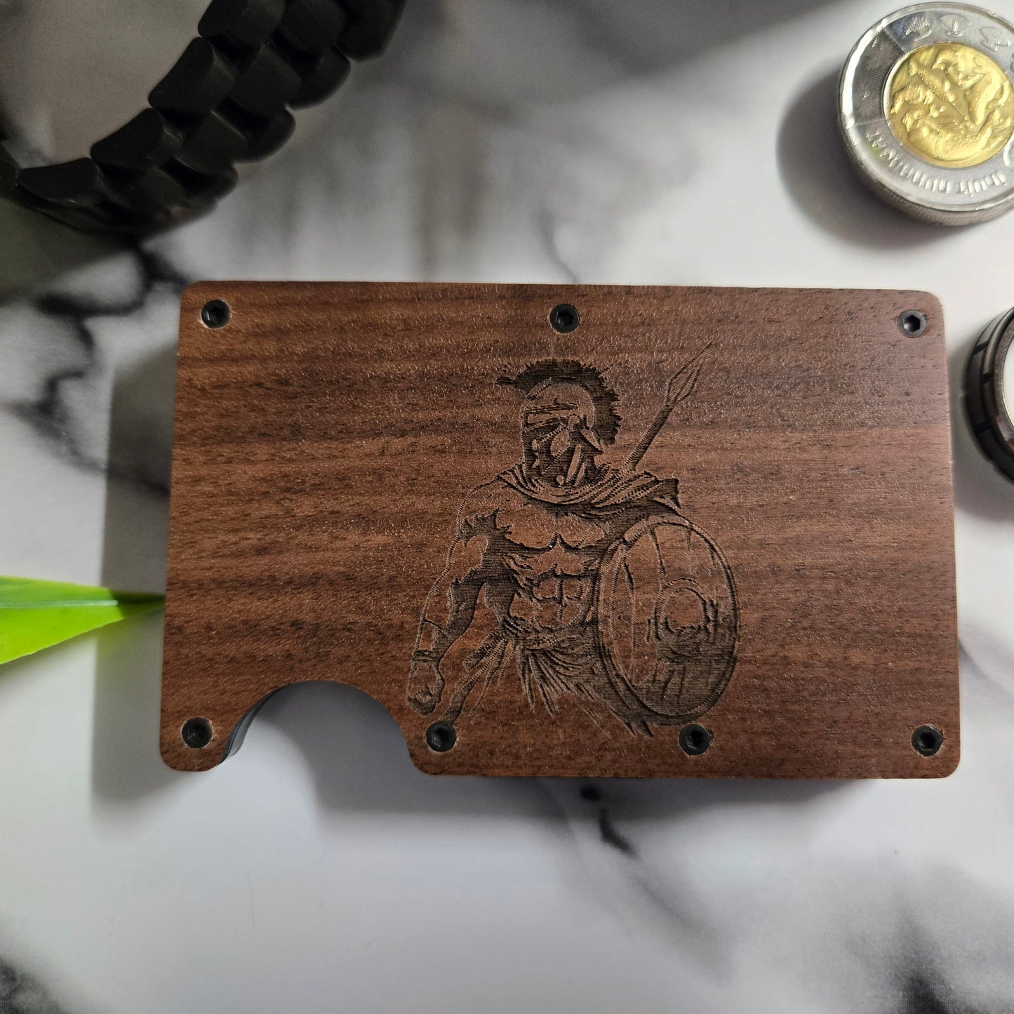 Spartan RFID Wallet – Engraved Wood Face, Minimalist Design