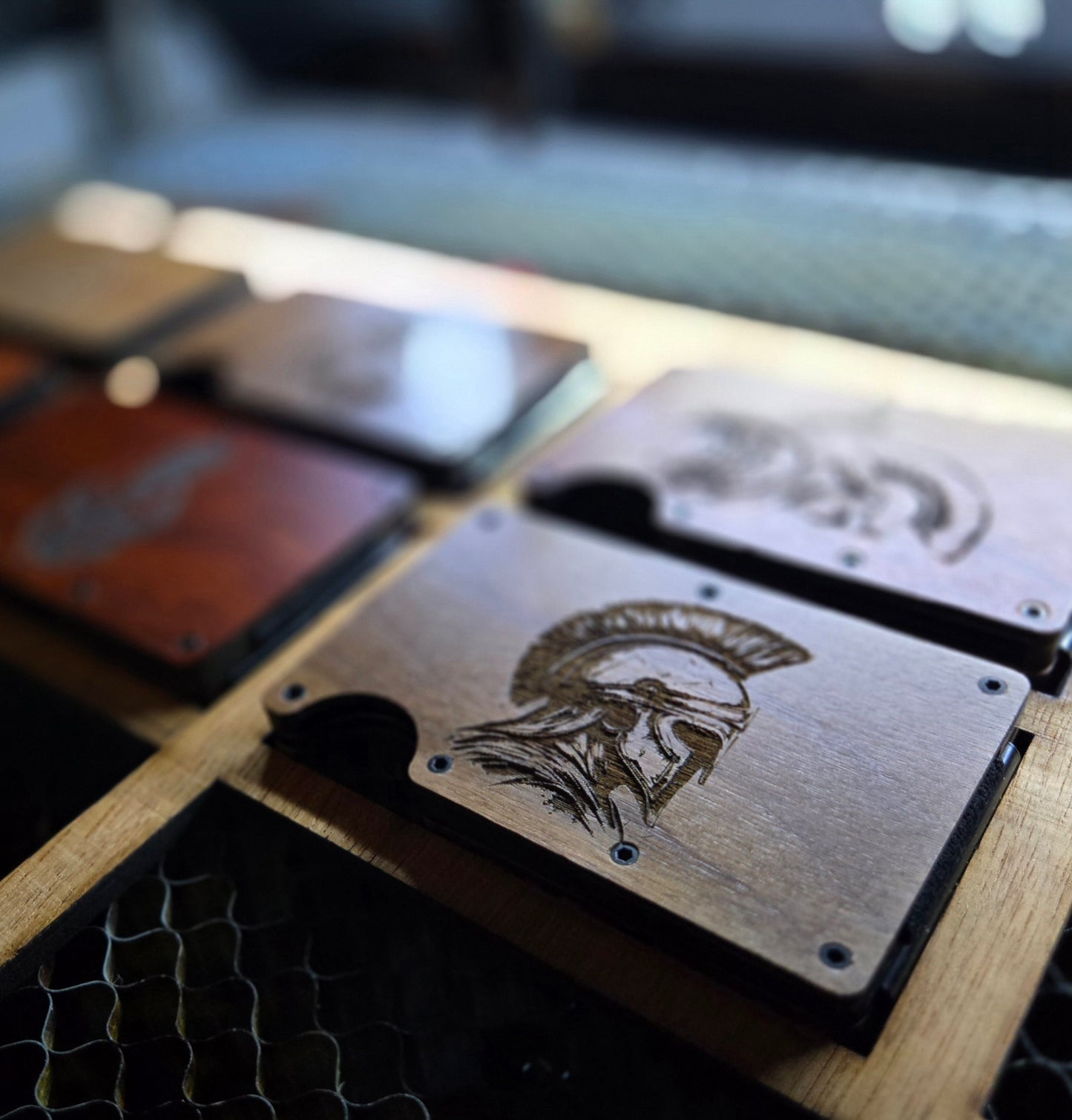 Spartan RFID Wallet – Engraved Wood Face, Minimalist Design